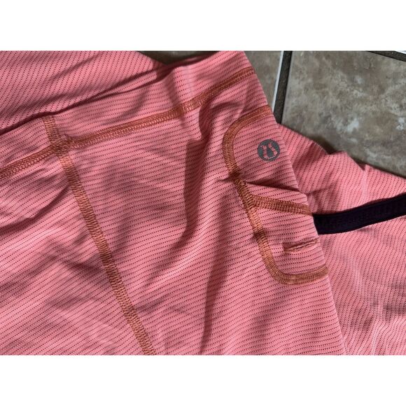 Lululemon 10 Pink Coral SS Active Top Blouse Trim Accents Cut Out - Picture 3 of 6
